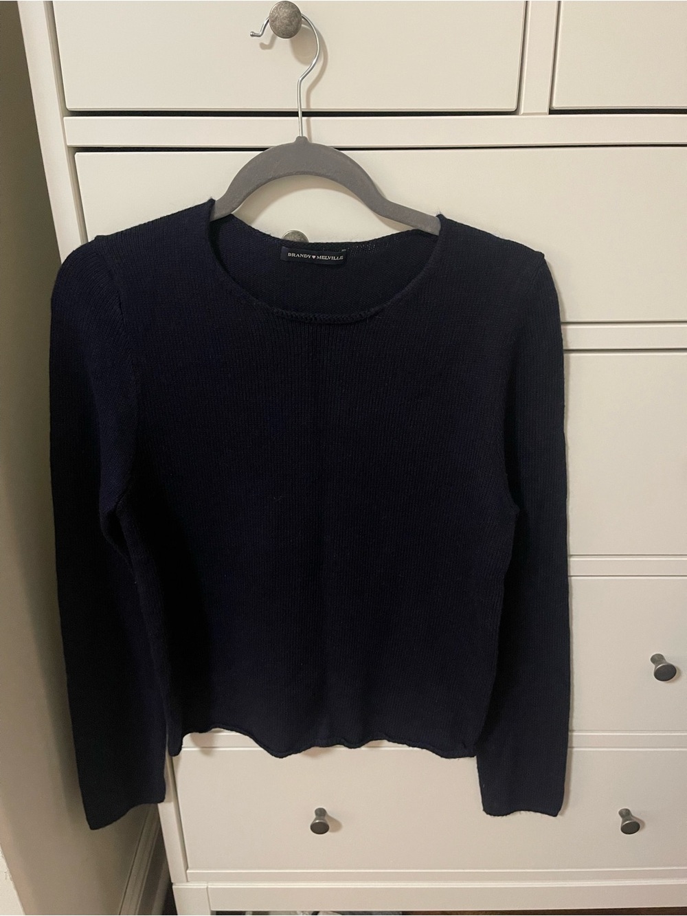 Brandy Melville Dark Navy Ribbed Crewneck Sweater